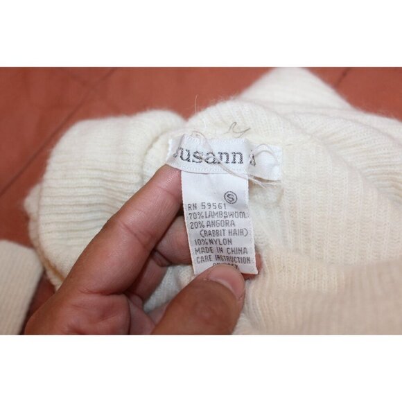 Susann M Lambswool Angorra Cream Ribbed Cowl Neck Sweater Womens S - Picture 4 of 7